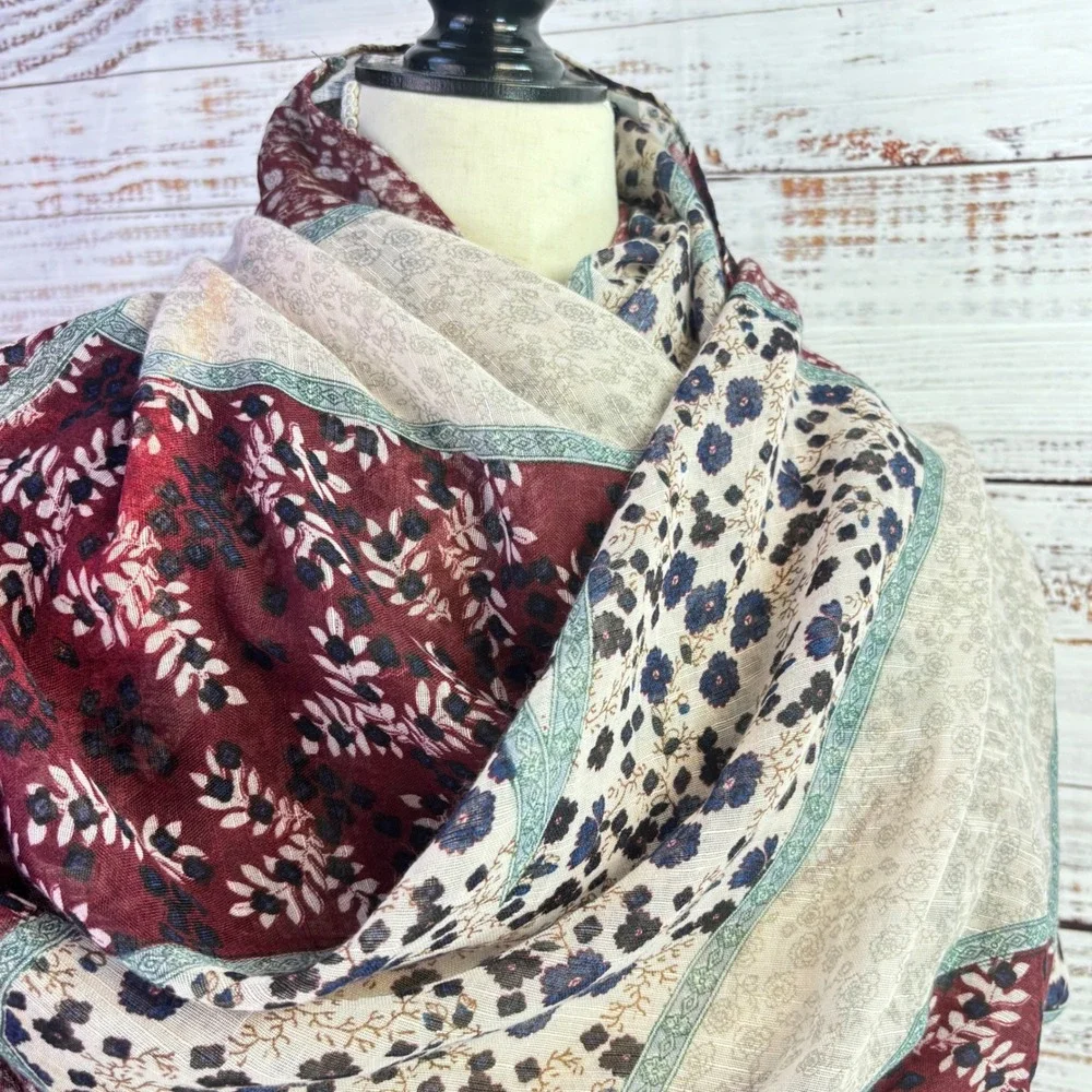 Cottagecore Boho Scarf Lulla Collection by Bindya OS Burgundy Floral Lightweight